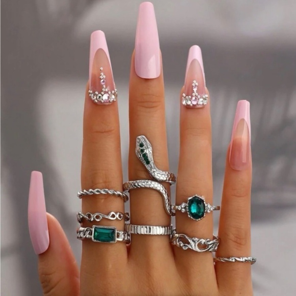 Silver 8pc Snake Ring Set